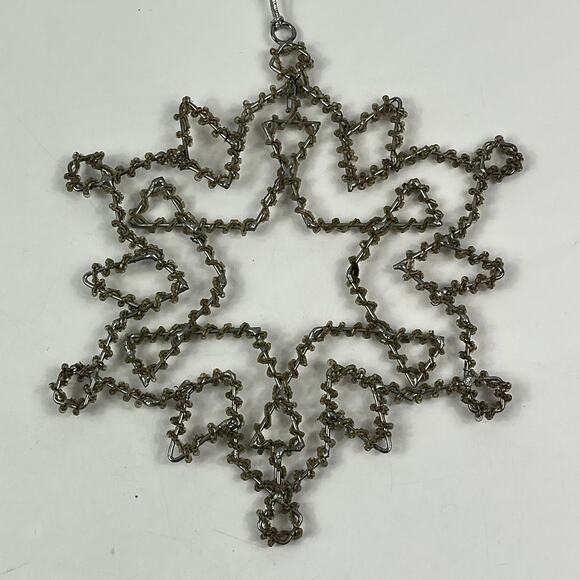 Vtg 1950s German Wire Snowflake Ornament Tinsel Beaded Star 7" Holiday Decor - Picture 1 of 8